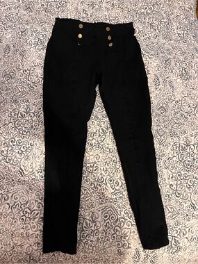 Zara Black High-Waist Button-Front Leggings